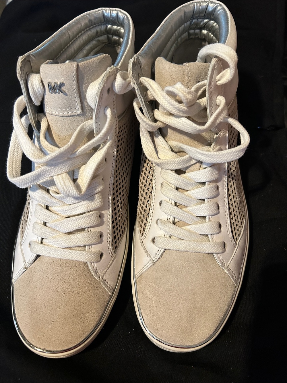 Michael Kors Light Beige High-Top Sneakers with Silver Accents